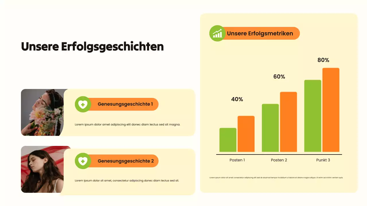 Grüne und orangefarbene, fettgedruckte, illustrative Präsentation zum Thema Drogenmissbrauch