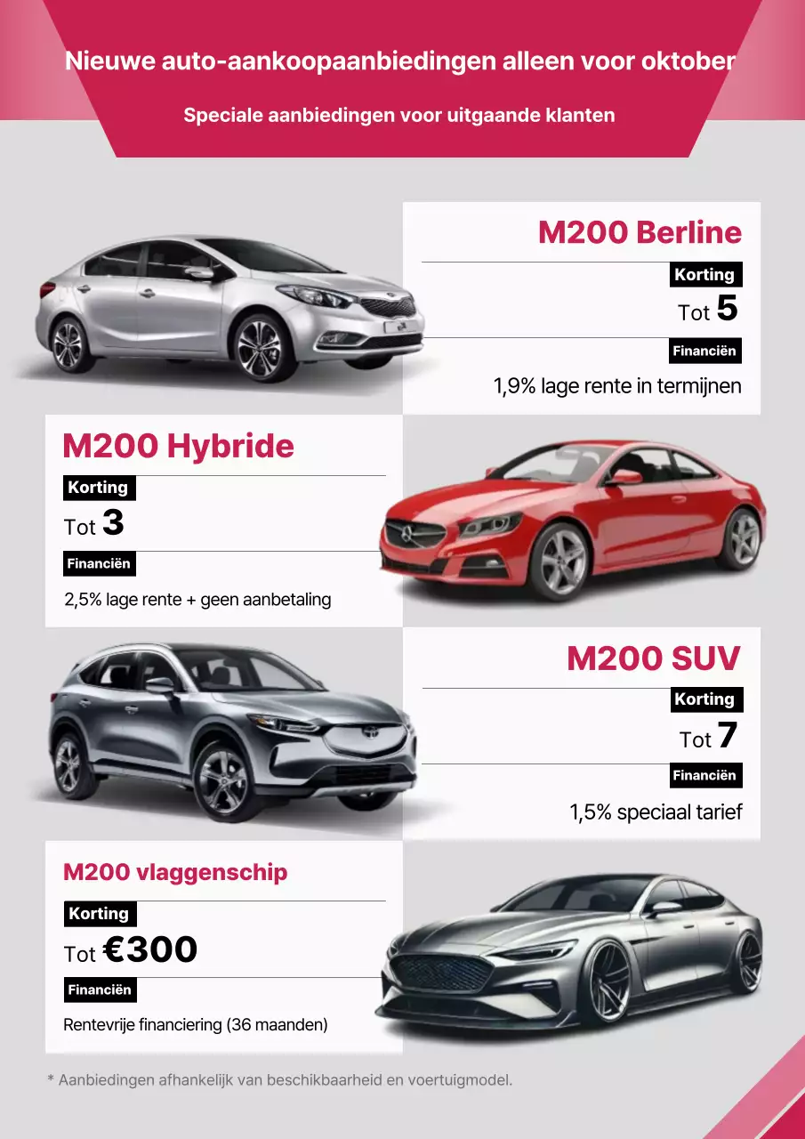 Roze moderne autoverkoop