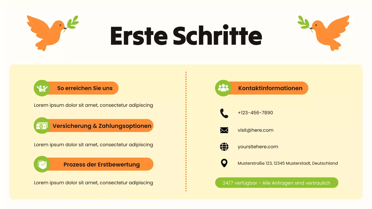 Grüne und orangefarbene, fettgedruckte, illustrative Präsentation zum Thema Drogenmissbrauch