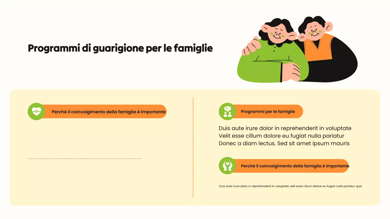 Presentazione illustrativa sull'abuso di sostanze in grassetto verde e arancione