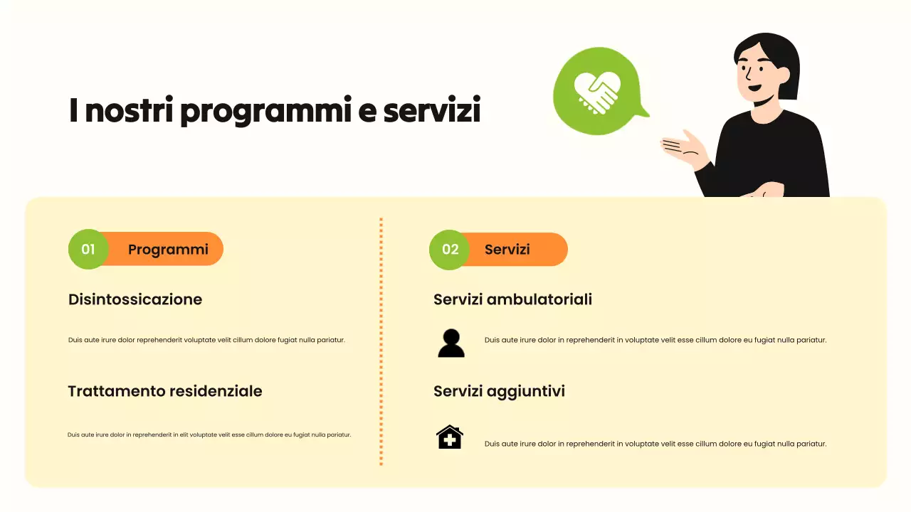 Presentazione illustrativa sull'abuso di sostanze in grassetto verde e arancione