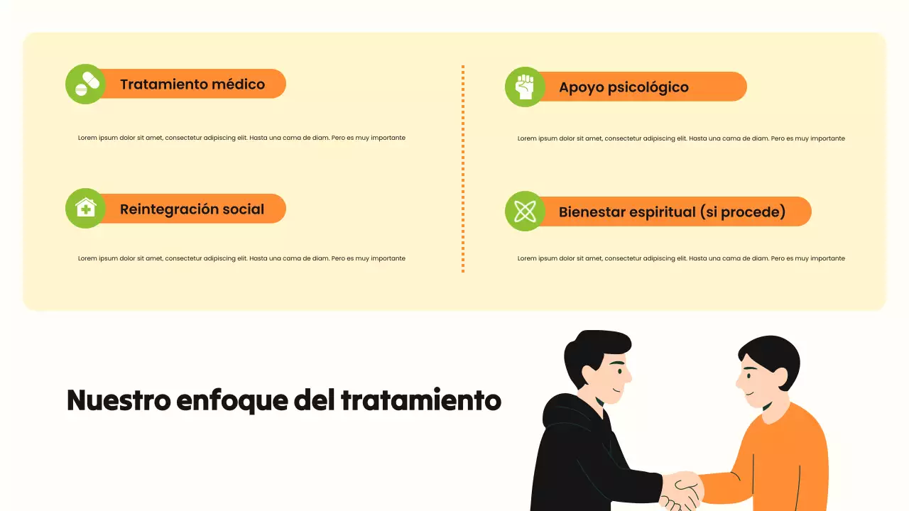 Presentación ilustrativa sobre el abuso de sustancias en tonos verdes y naranjas