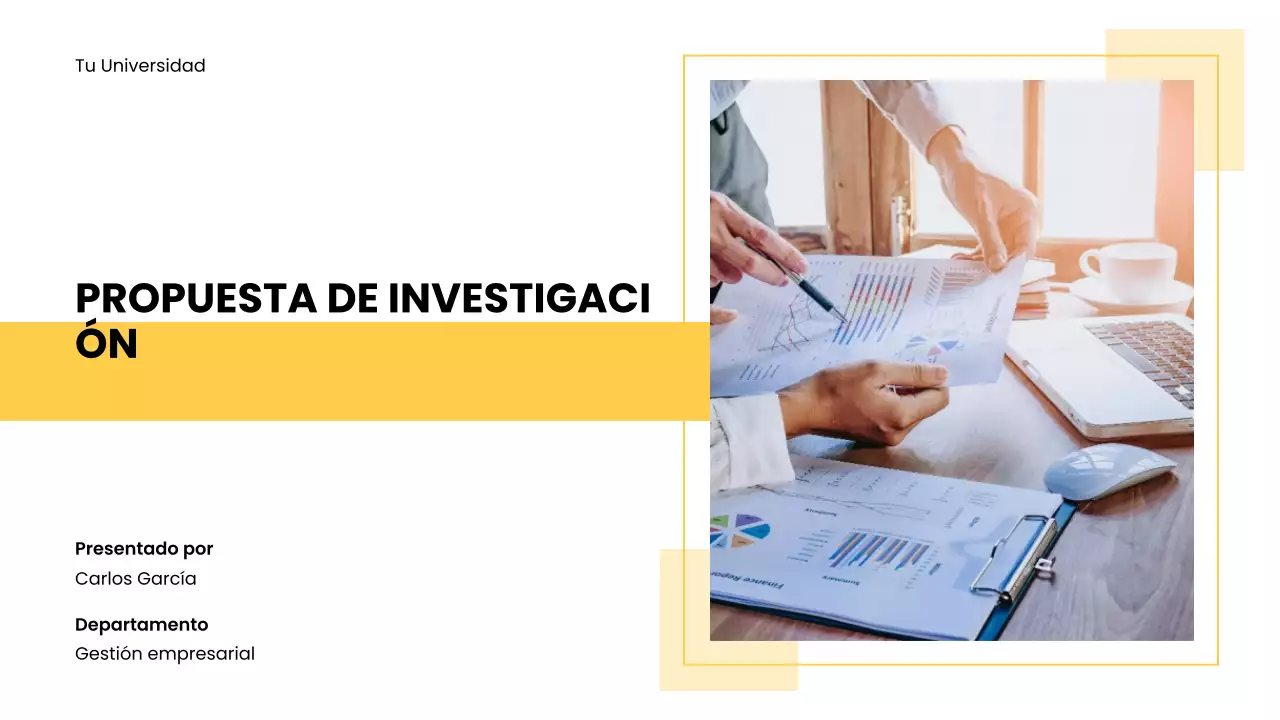 Presentación de propuesta de investigación moderna amarilla