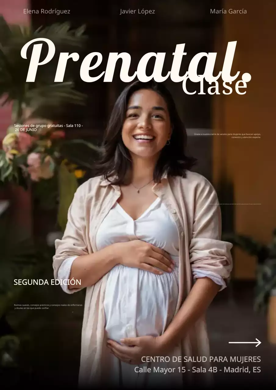 Anuncio de clase prenatal moderna en beige para hospital médico