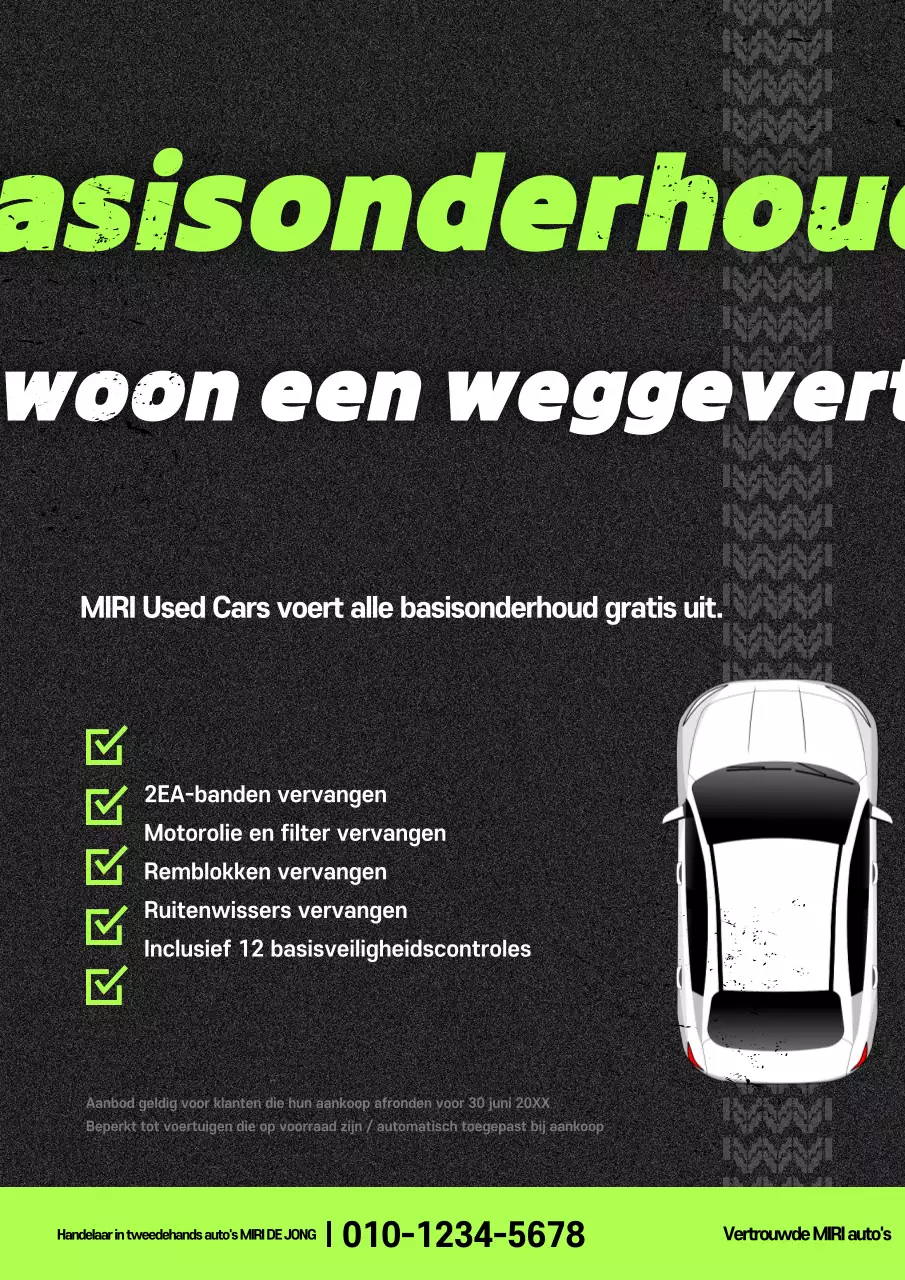 Neon-uitgelichte advertentie voor gebruikte auto's