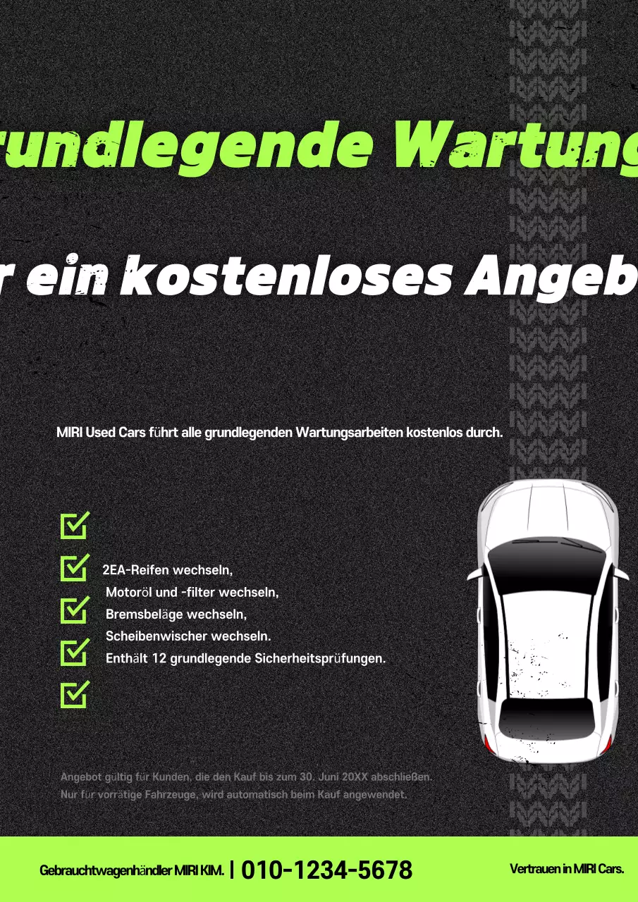 Neon hervorgehobene Gebrauchtwagenwerbung