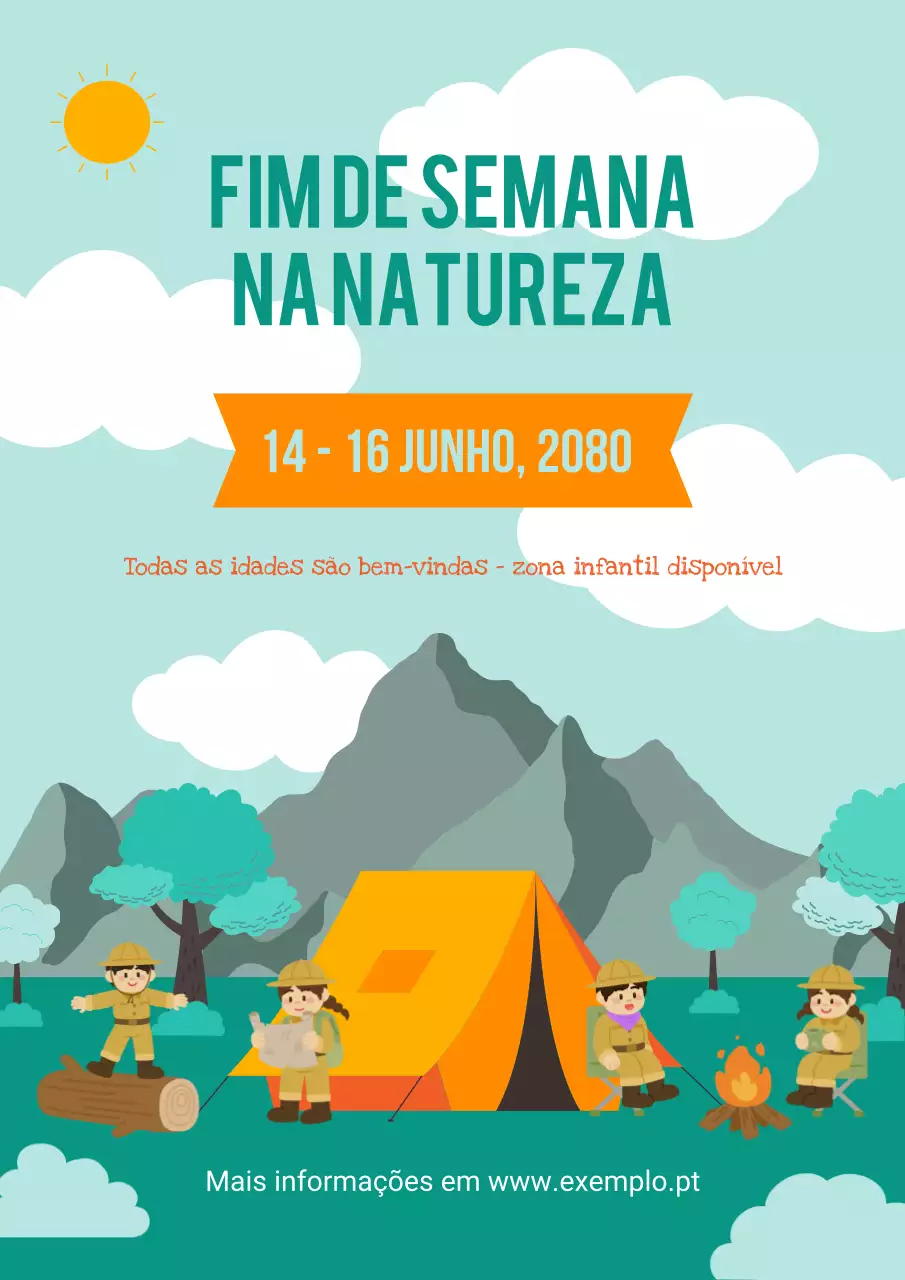 Cartaz de convite para festival de acampamento