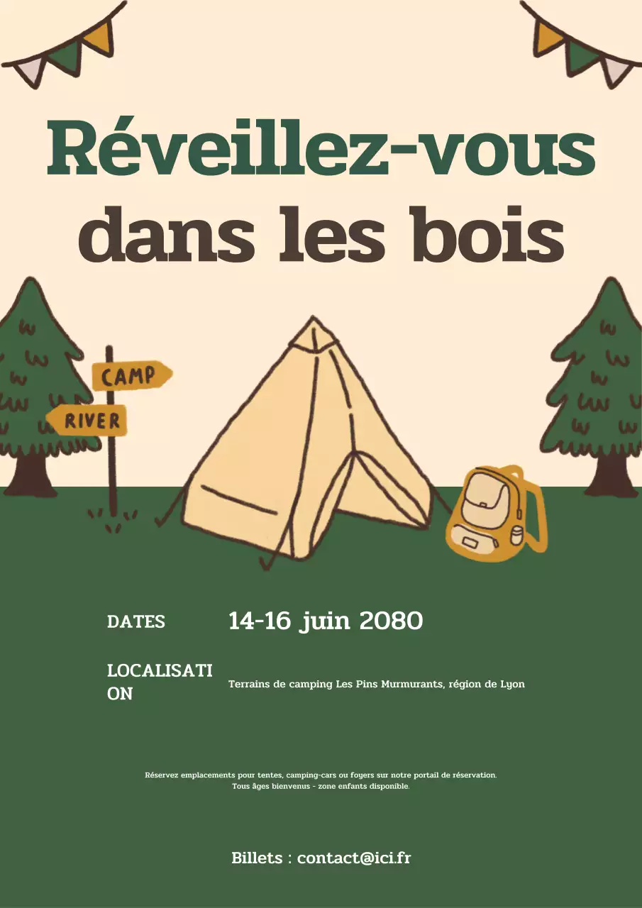 Affiche d'événement de camping rustique et vert