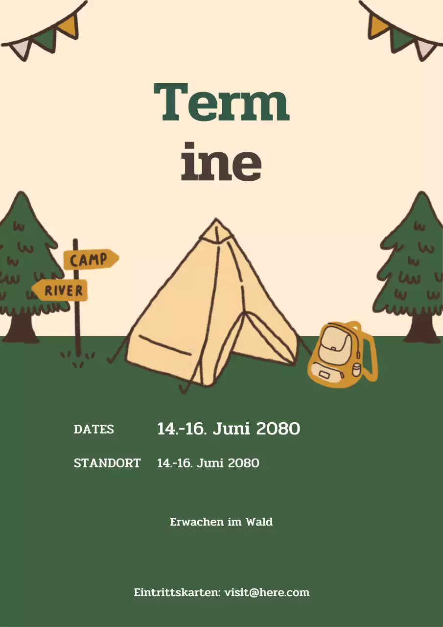 Grünes rustikales Camping-Event-Poster