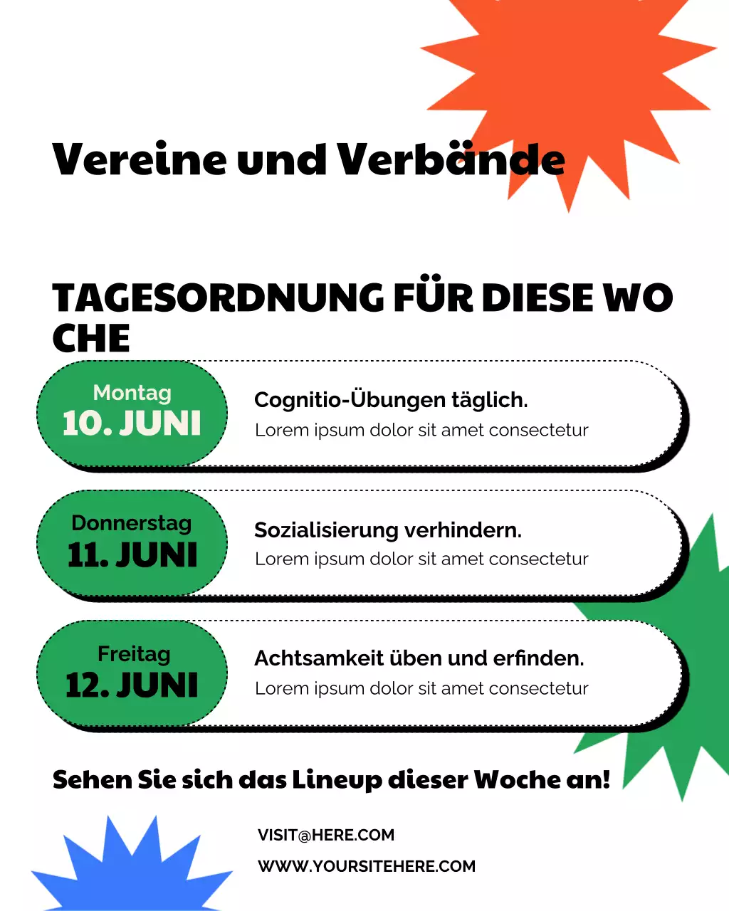 Farbenfroher, moderner Agenda-Zeitplan-Instagram-Beitrag