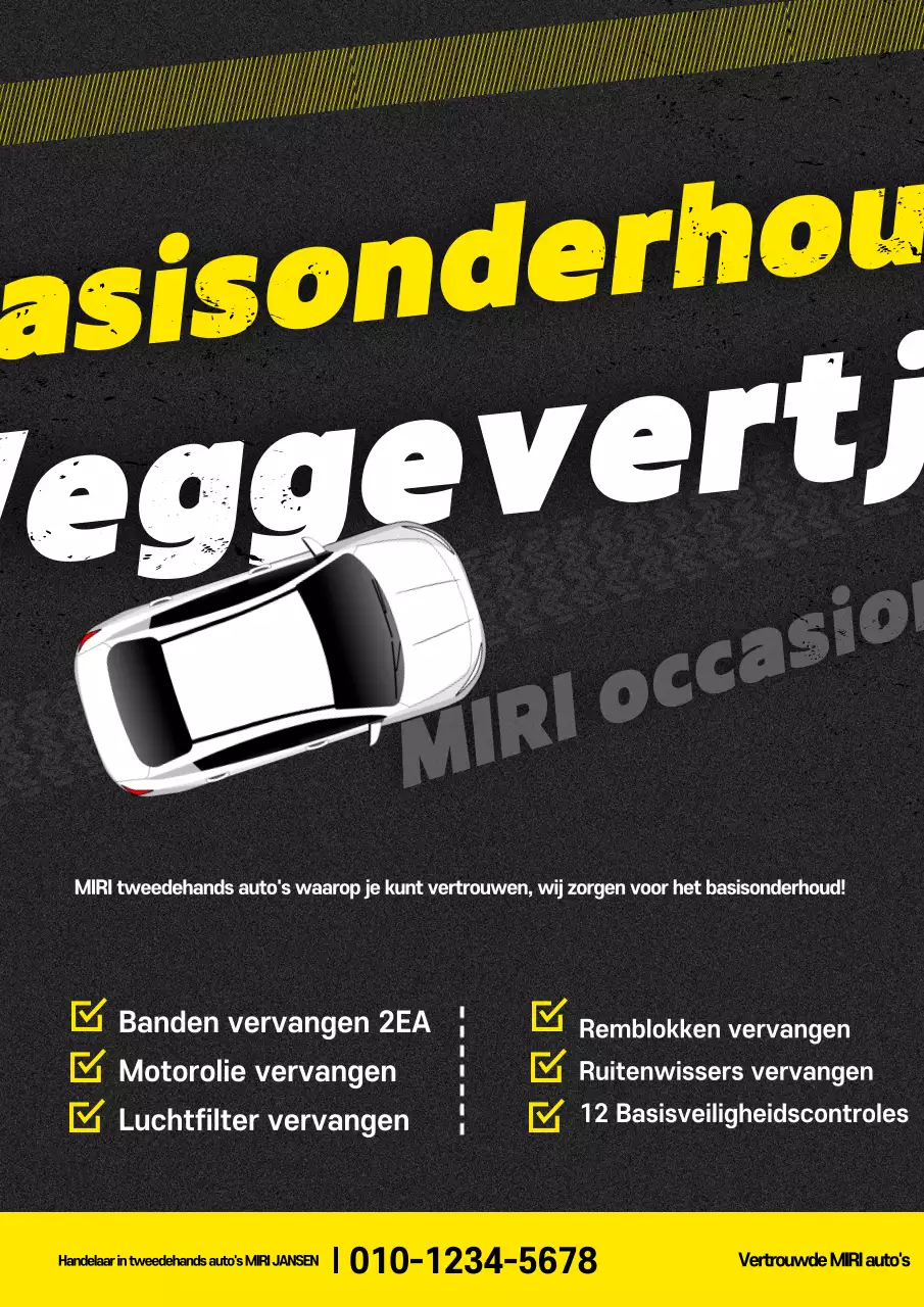 Advertentie voor gebruikte auto's met geel contrast
