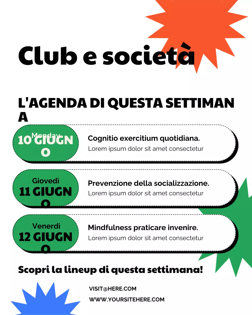 Post di Instagram con programma di agenda moderna e colorata