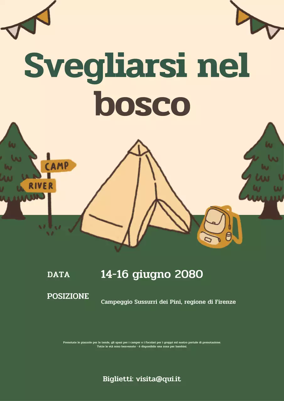 Manifesto per un evento di campeggio rustico verde