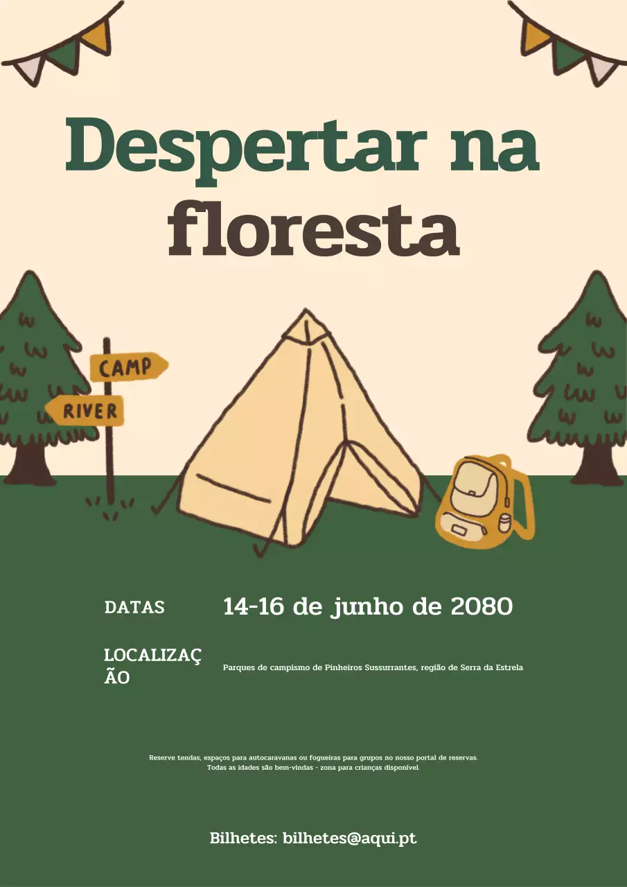 Cartaz de evento de acampamento rústico verde