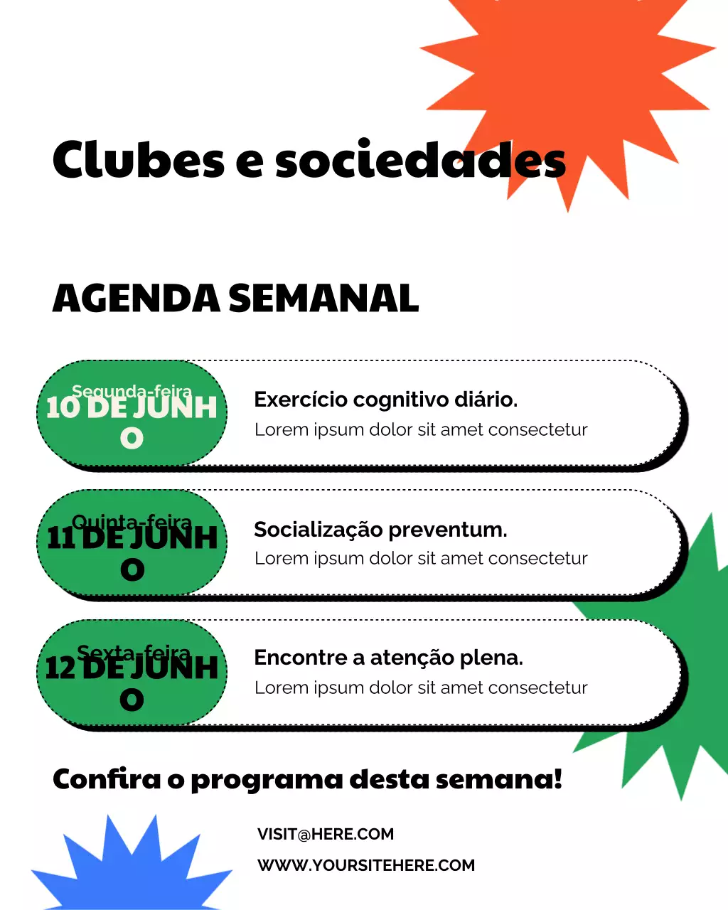 Agenda moderna e colorida para postagem no Instagram
