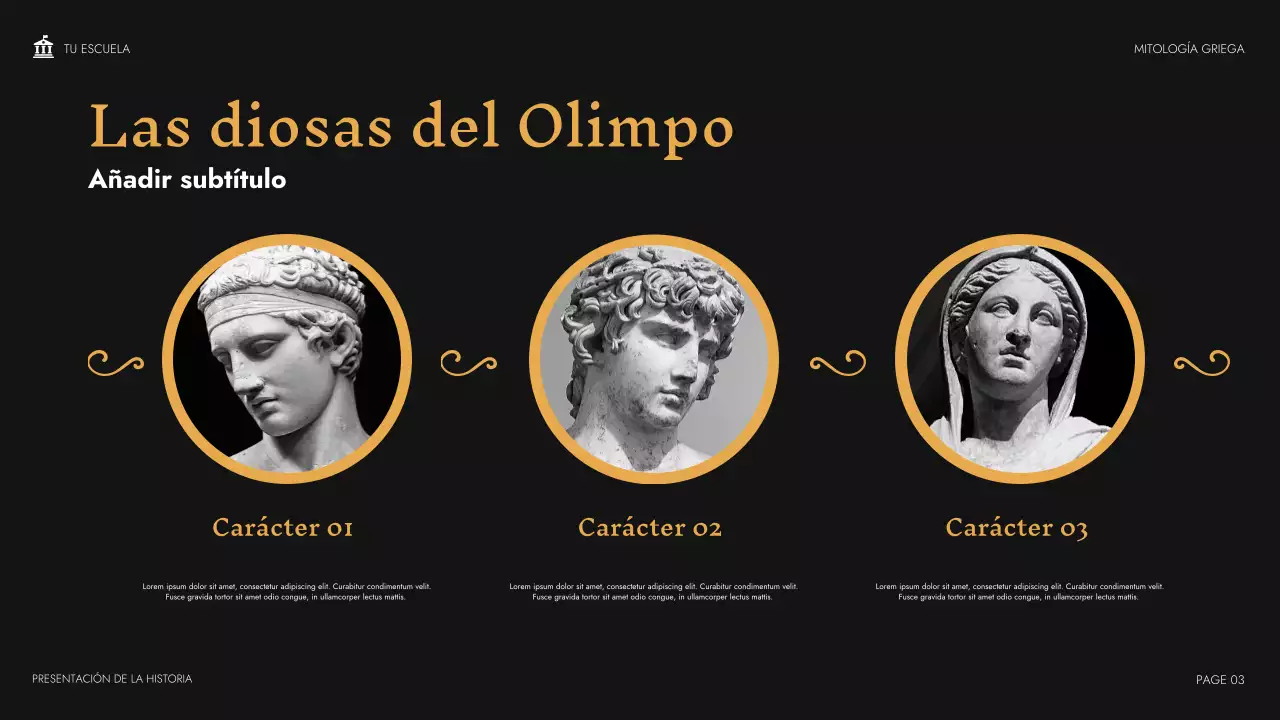 Presentación de la clase de mitología clásica beige