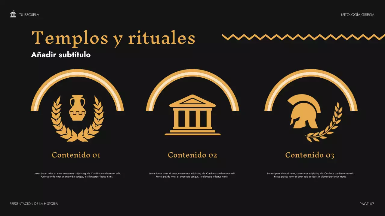 Presentación de la clase de mitología clásica beige