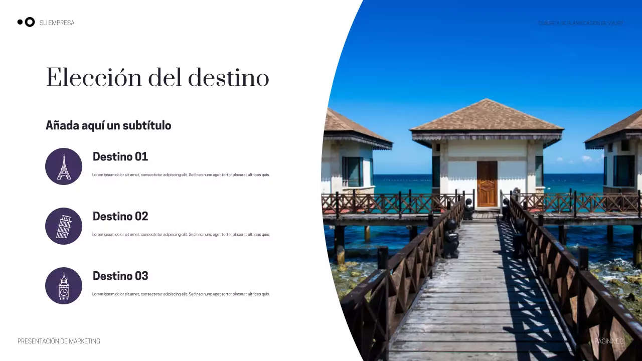 Presentación de viajes moderna en color púrpura