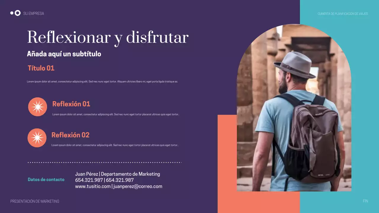 Presentación de viajes moderna en color púrpura