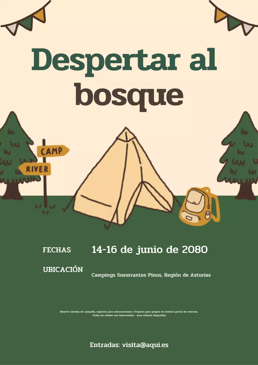 Cartel de evento de acampada rústica verde