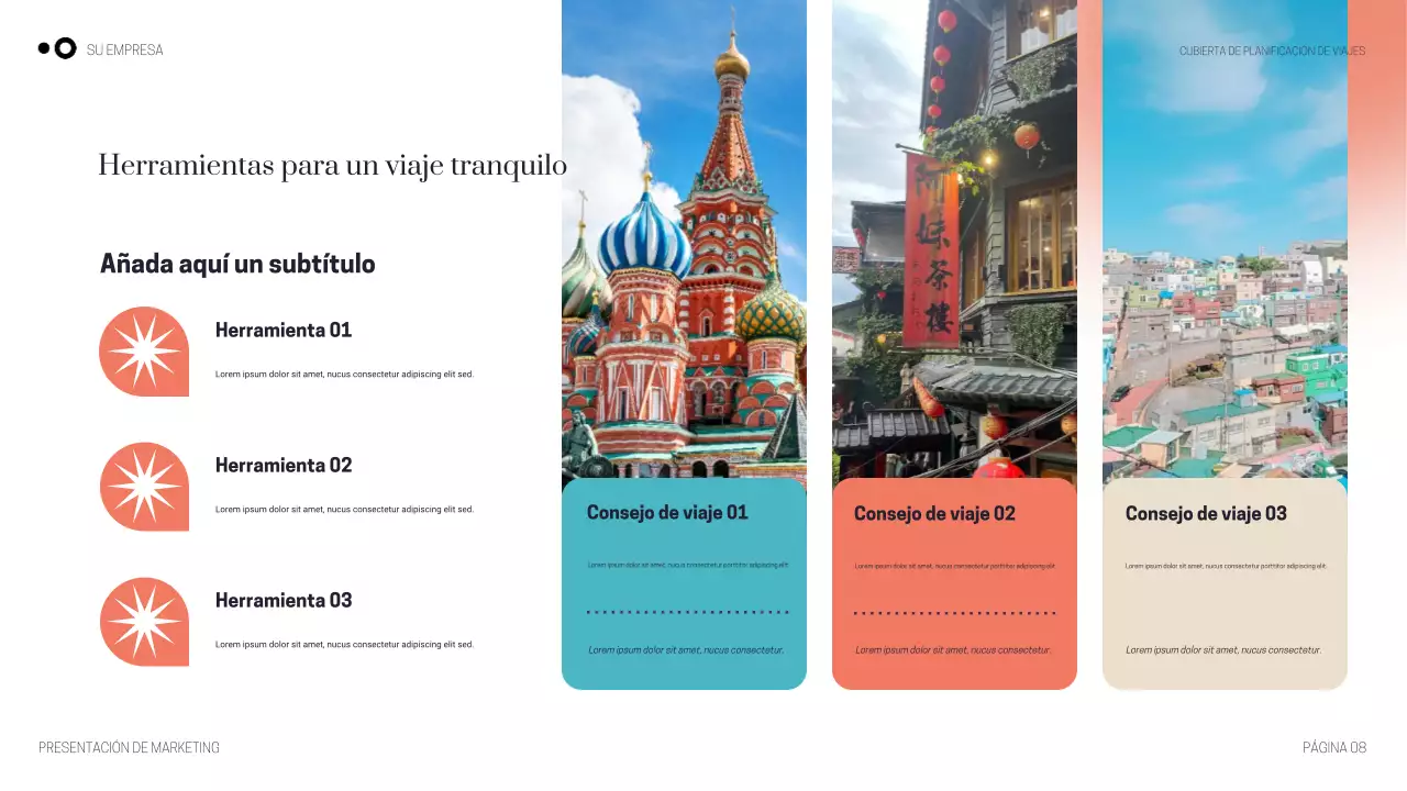 Presentación de viajes moderna en color púrpura