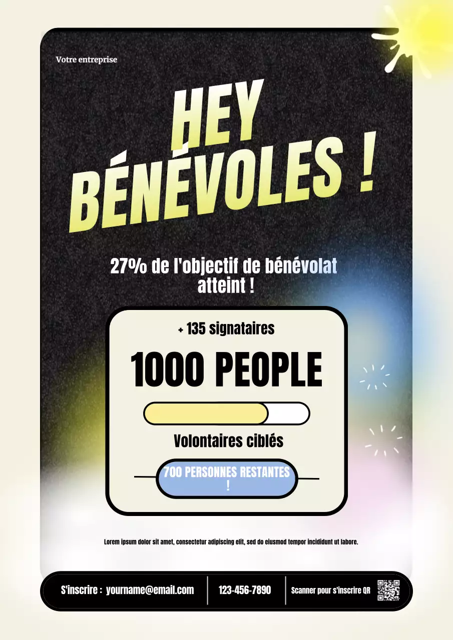 Affiche Web colorée et moderne pour le recrutement de bénévoles