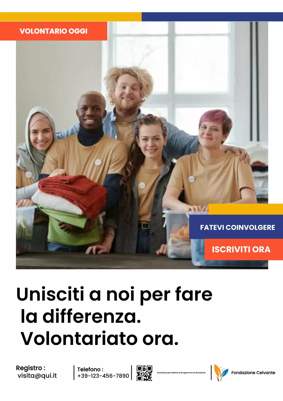 Manifesto web per la promozione del volontariato moderno arancione