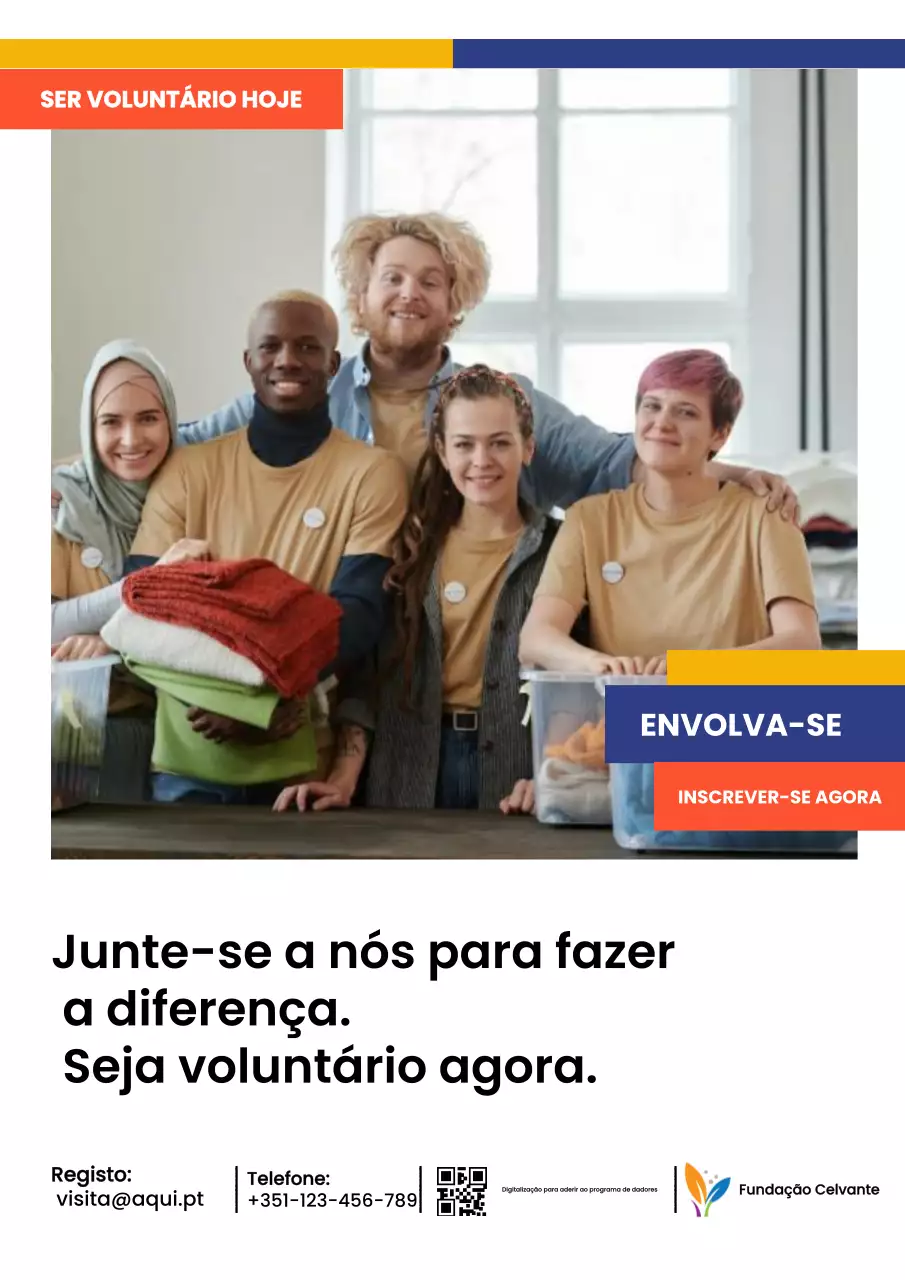 Cartaz promocional de voluntariado moderno em laranja