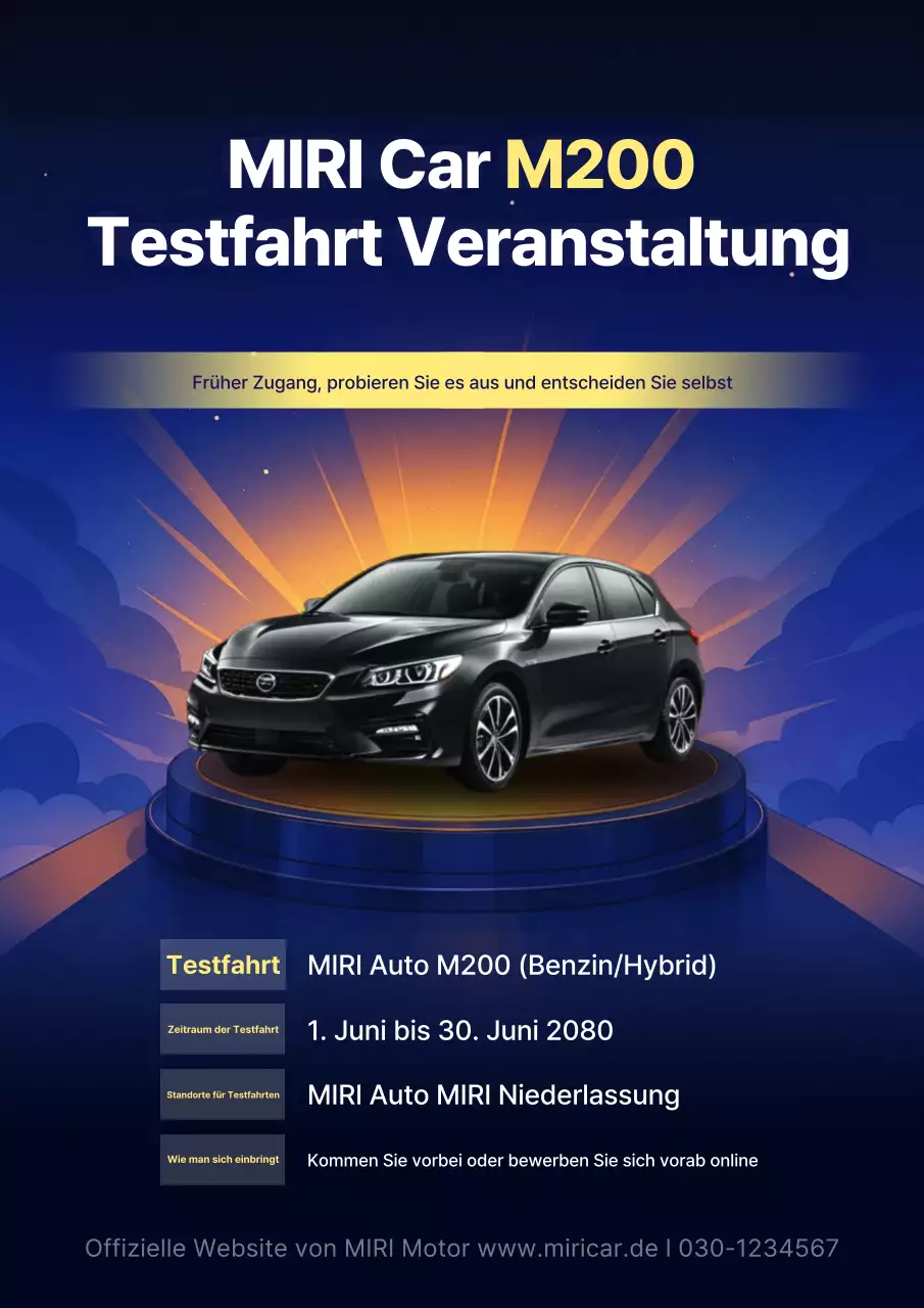 Probefahrt-Event für ein blaues modernes Auto