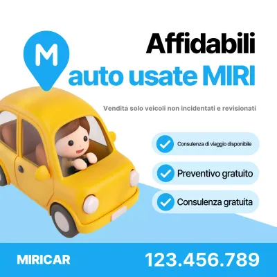 Annuncio di auto usata semplice e affidabile in azzurro e bianco