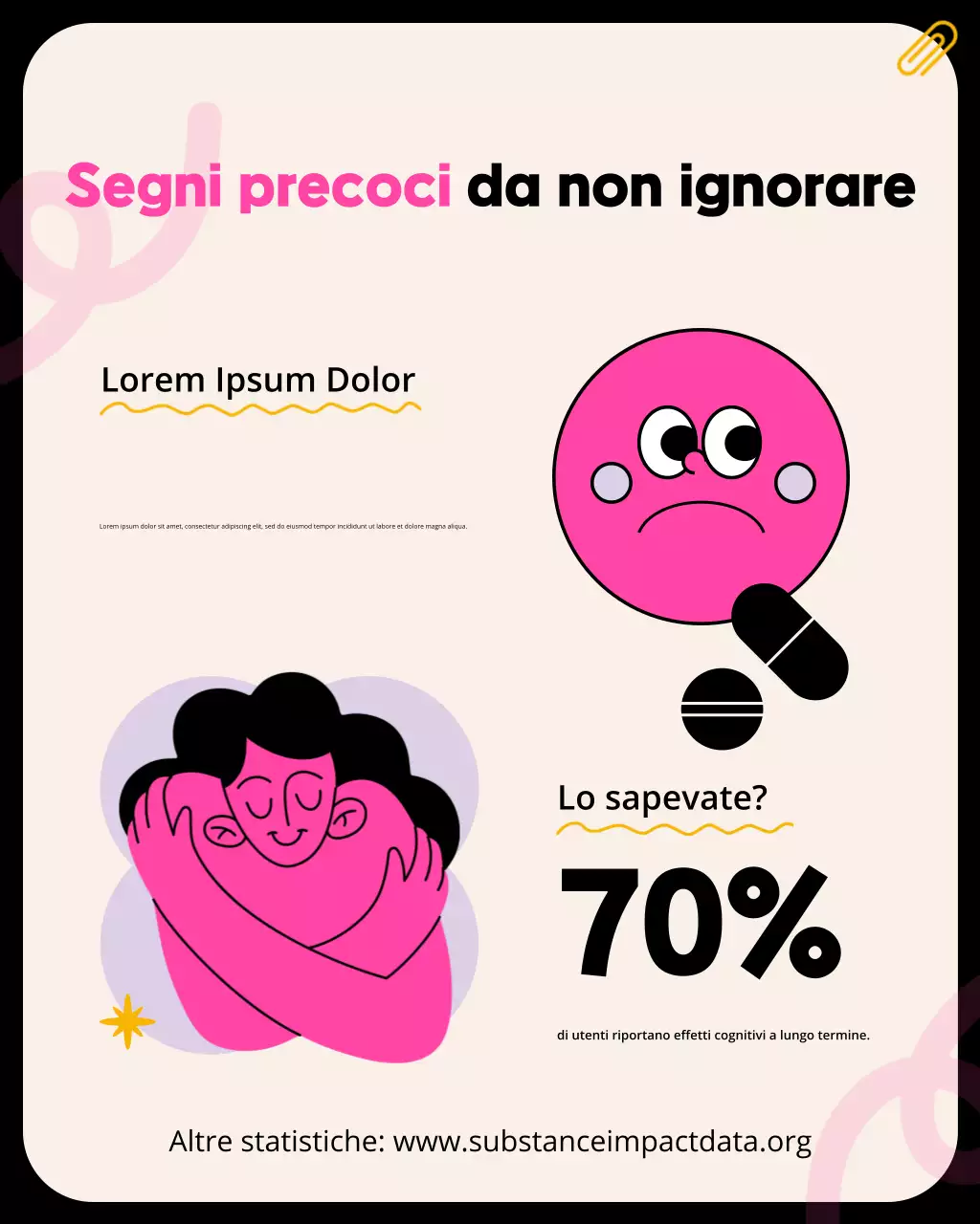 Giallo e rosa: comprendere l'abuso di sostanze e la salute mentale - Post su Instagram