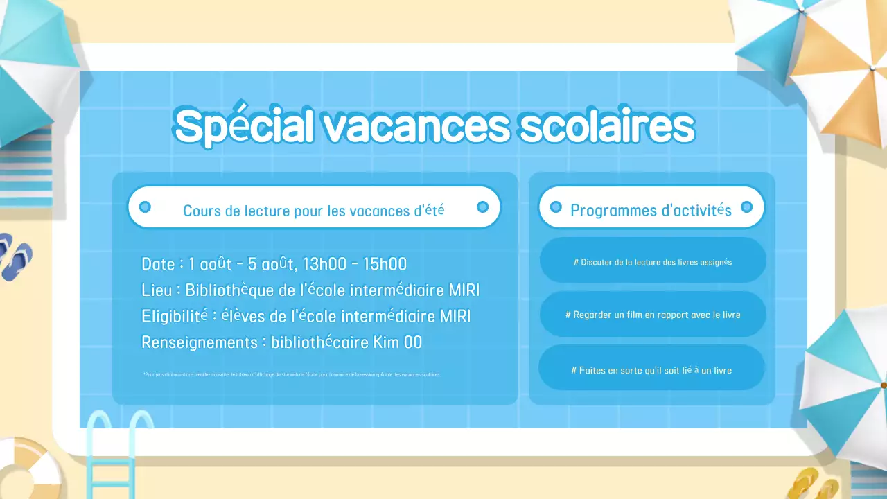 Guide de vacances simple et bleu