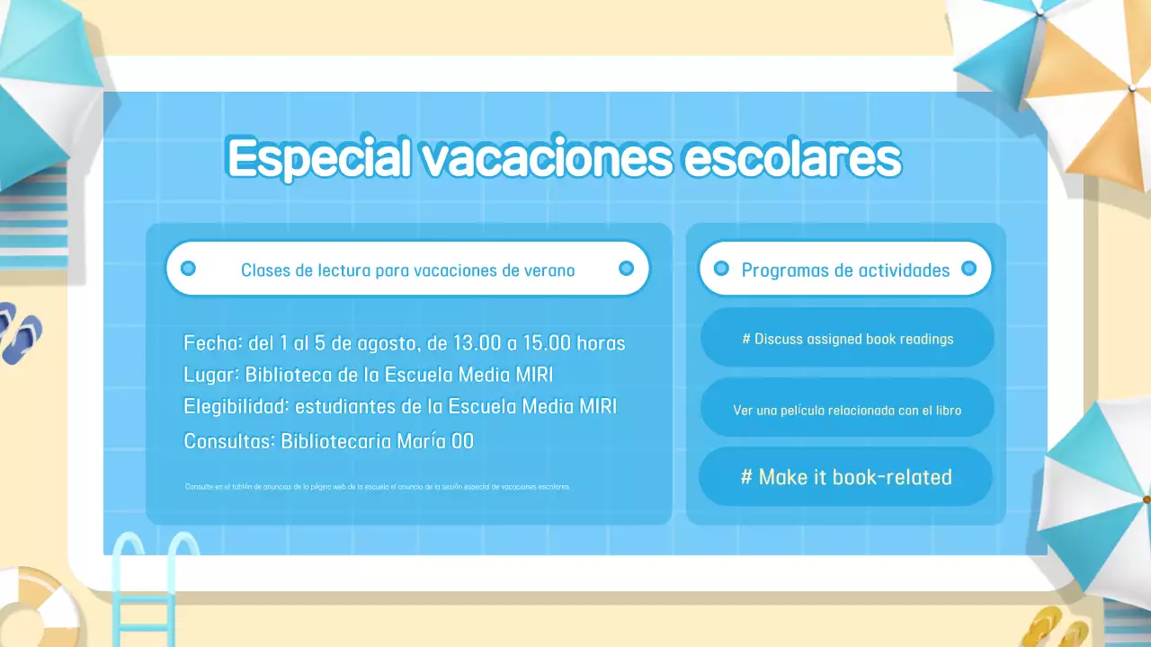 Guía de vacaciones sencilla y azul