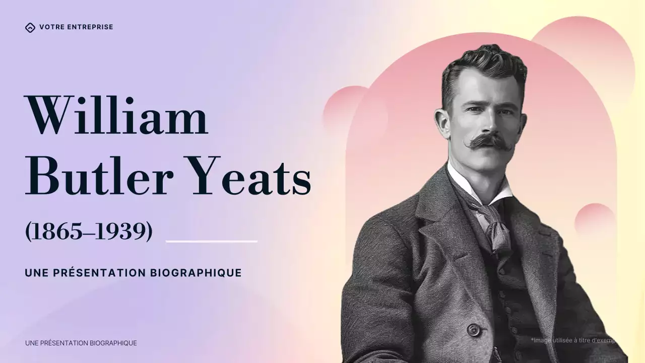 Présentation de la biographie de William Butler Yeats, dégradé violet, bleu et crème