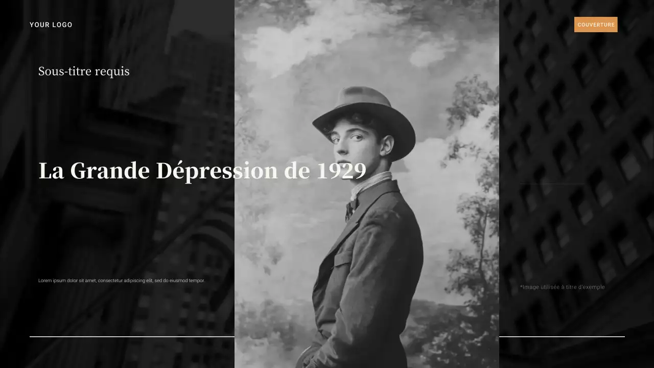 Présentation vintage marron et orange de la Grande Dépression de 1929