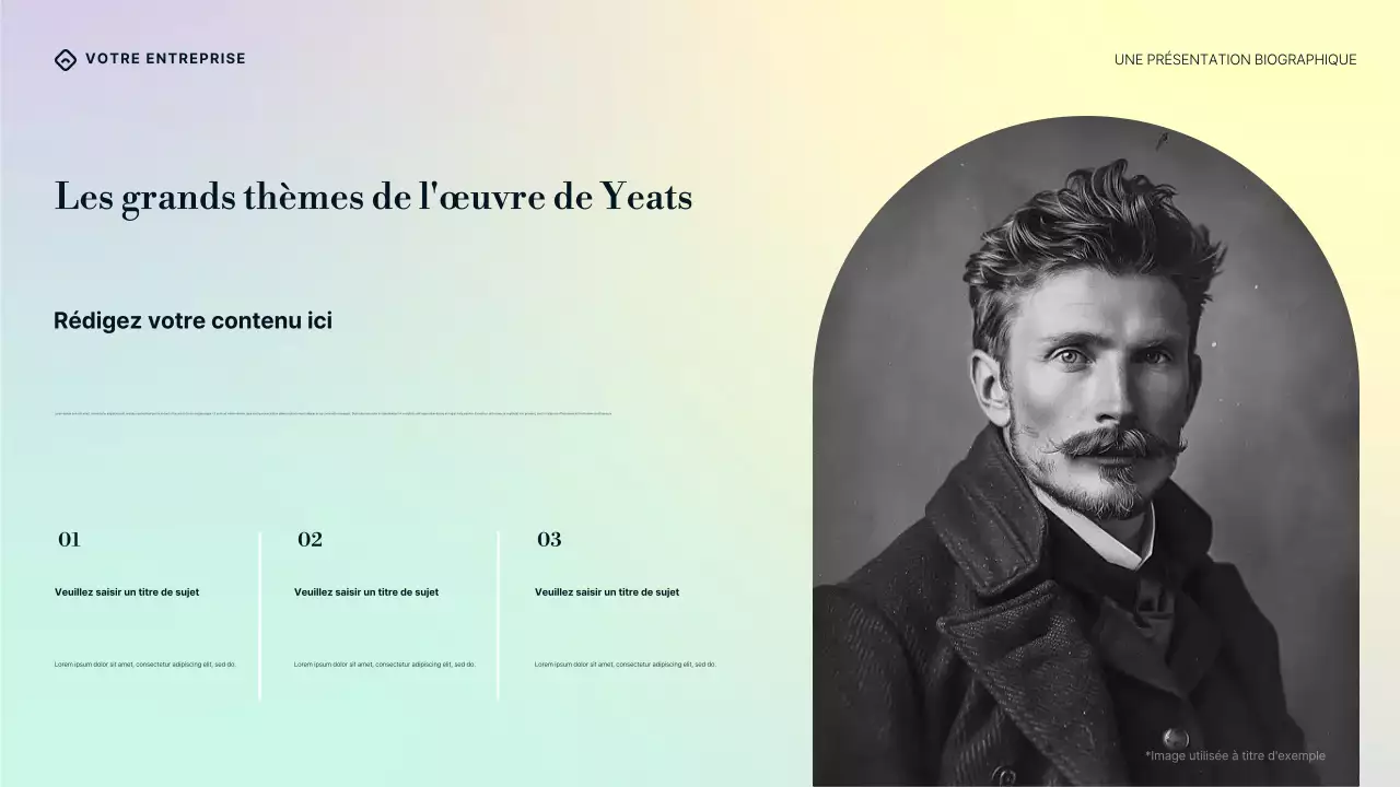 Présentation de la biographie de William Butler Yeats, dégradé violet, bleu et crème