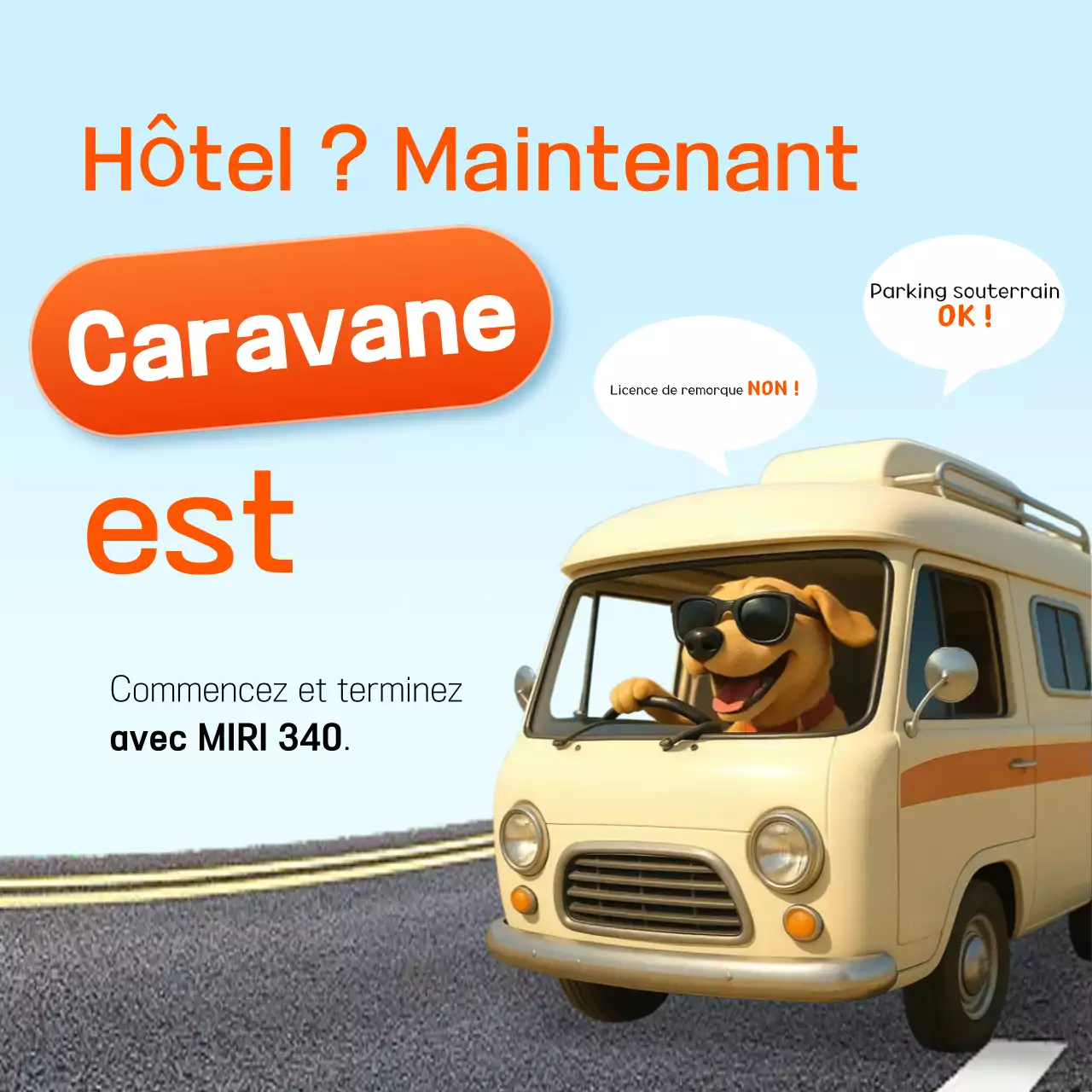 Publicité pour le camping-car Pop bleu ciel
