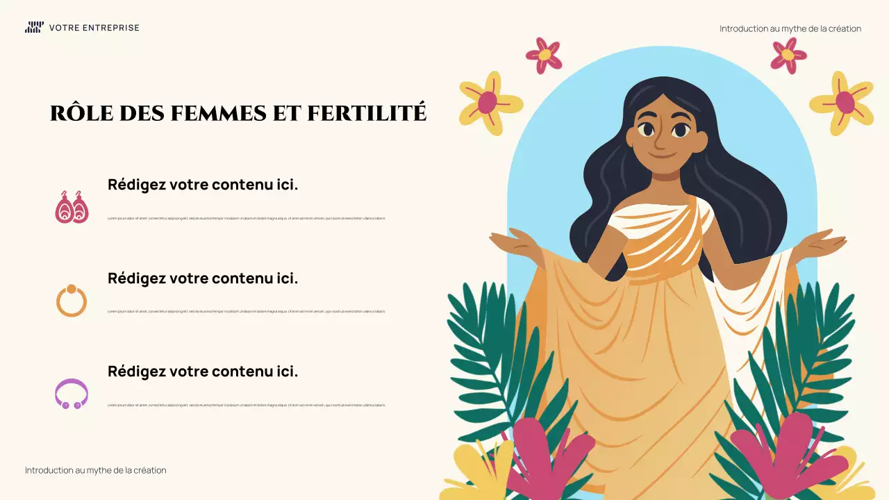 Présentation du mythe de la création, introduction illustrative et colorée