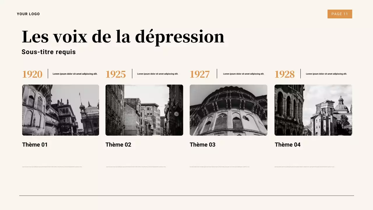 Présentation vintage marron et orange de la Grande Dépression de 1929