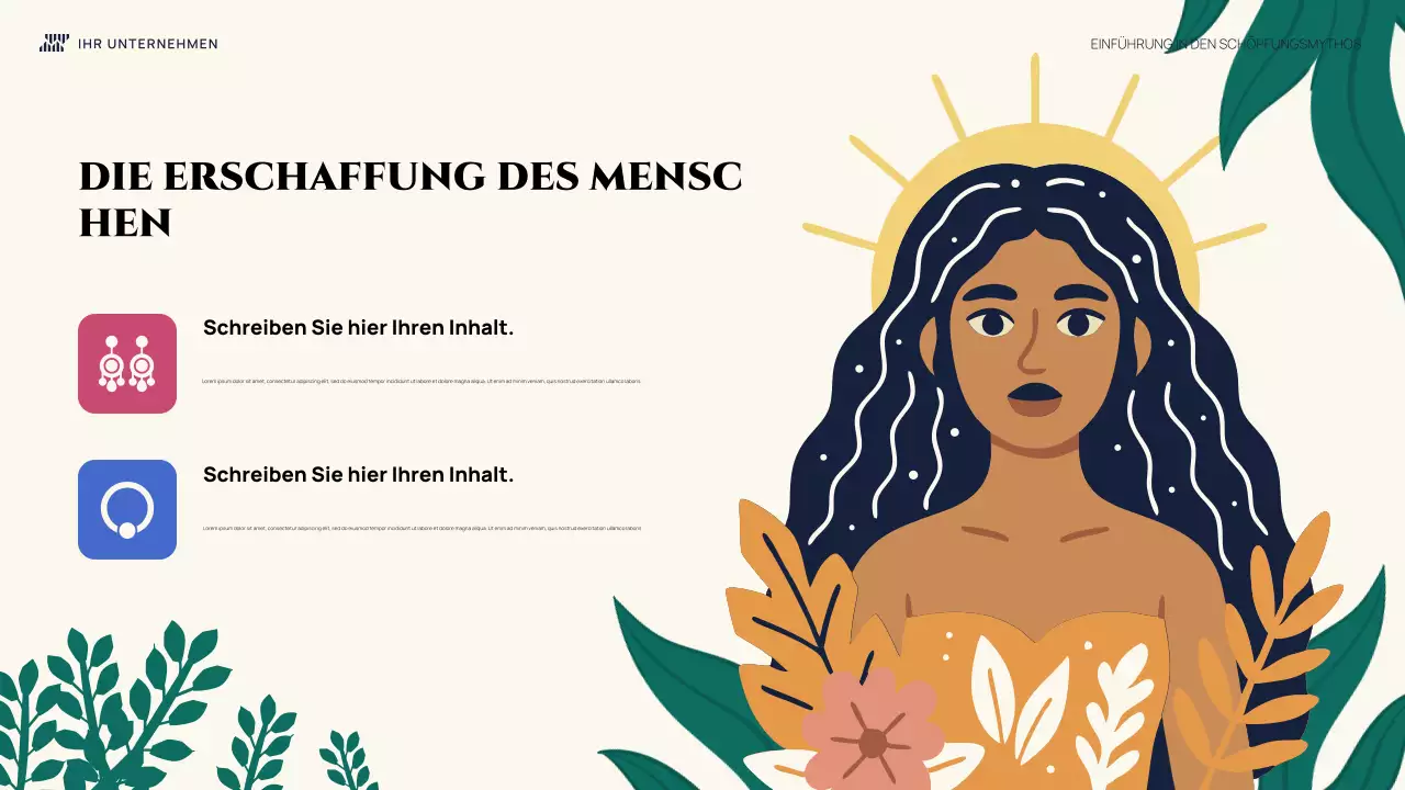 Farbenfrohe, illustrative Einführung Schöpfungsmythos Präsentation