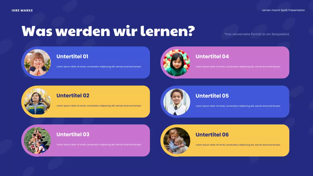 Blaue Präsentation „Spielerisches Lernen macht Spaß“