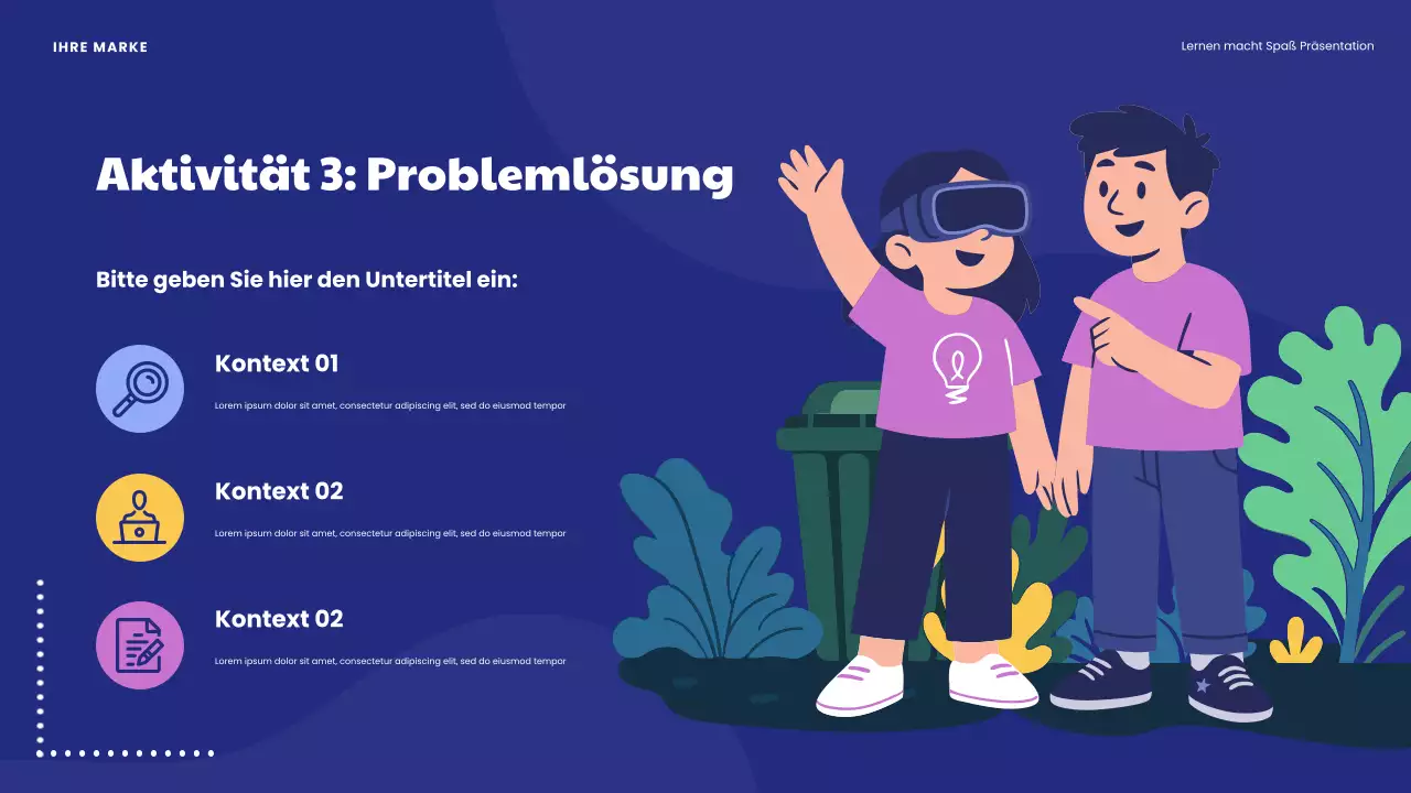 Blaue Präsentation „Spielerisches Lernen macht Spaß“