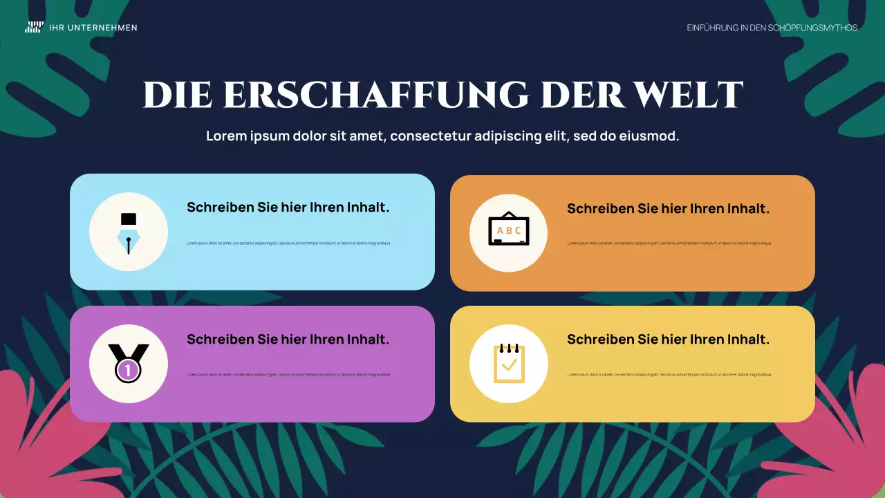 Farbenfrohe, illustrative Einführung Schöpfungsmythos Präsentation