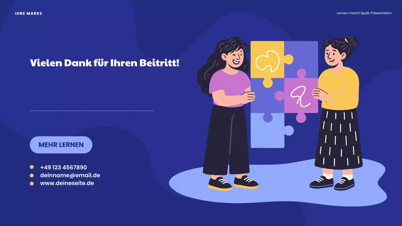 Blaue Präsentation „Spielerisches Lernen macht Spaß“