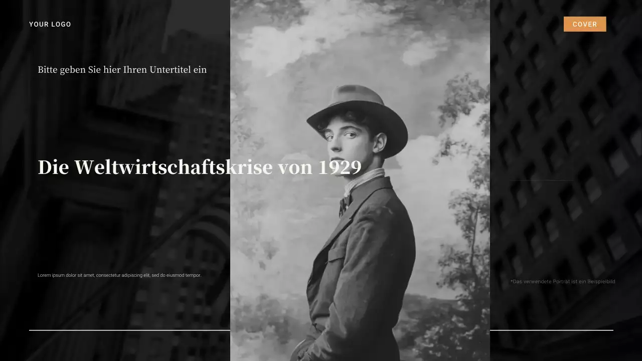Braune und orangefarbene Vintage-Präsentation zur Weltwirtschaftskrise von 1929