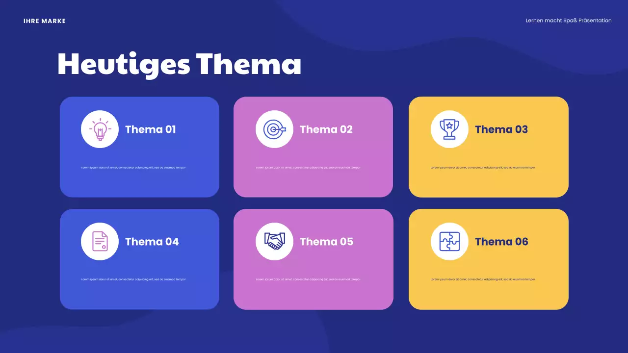 Blaue Präsentation „Spielerisches Lernen macht Spaß“