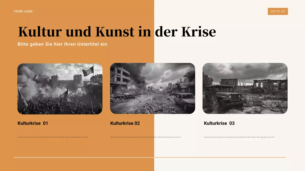 Braune und orangefarbene Vintage-Präsentation zur Weltwirtschaftskrise von 1929