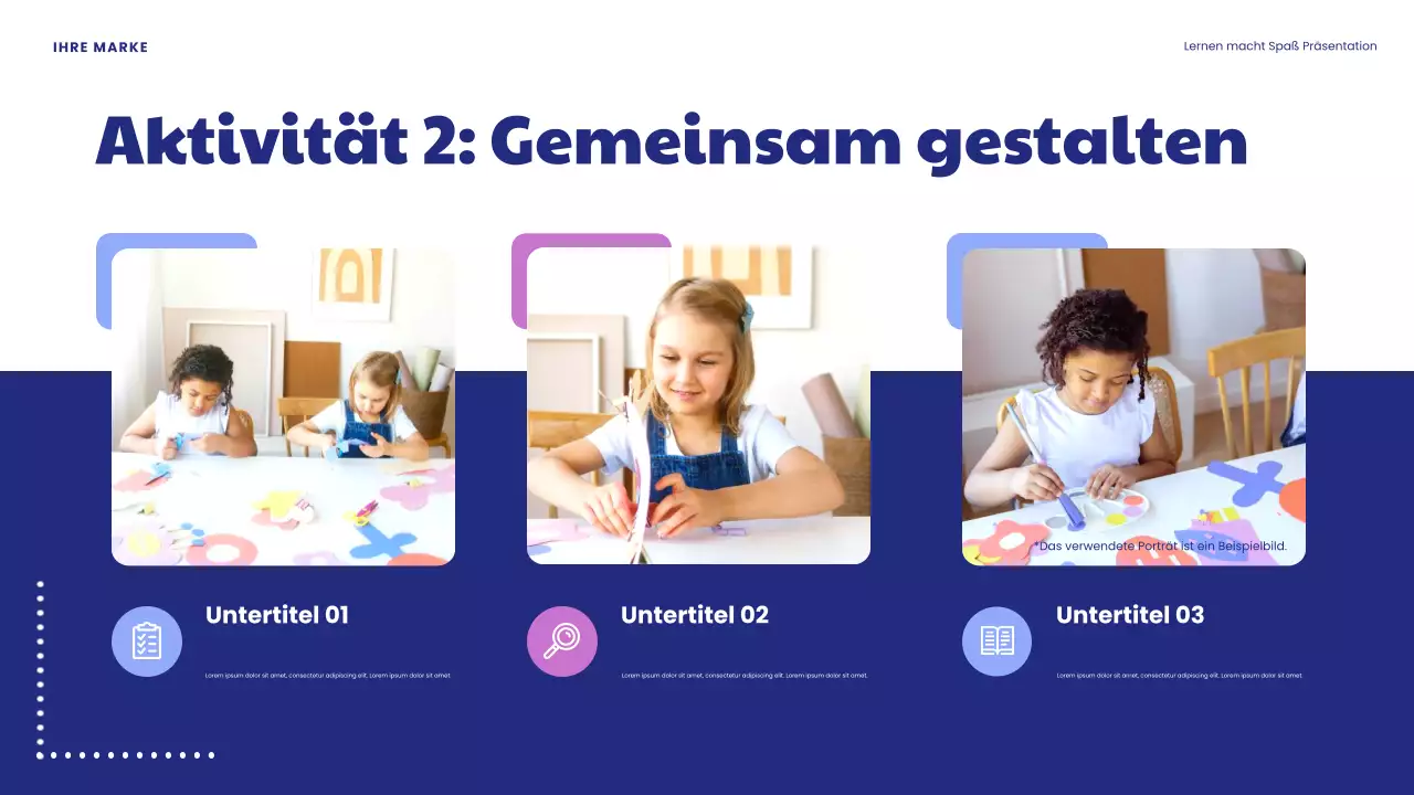 Blaue Präsentation „Spielerisches Lernen macht Spaß“