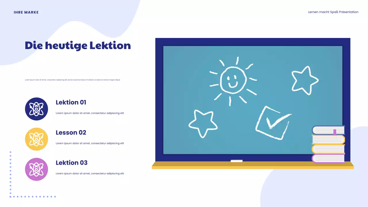 Blaue Präsentation „Spielerisches Lernen macht Spaß“