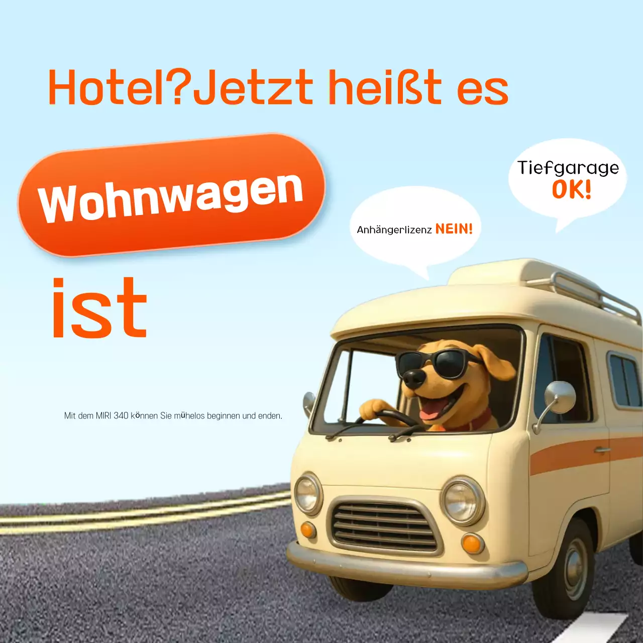 Sky Blue Pop Camper Van Werbung